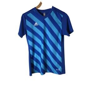 ADIDAS Women's Blue Striped Sporty Active Jersey Size Small